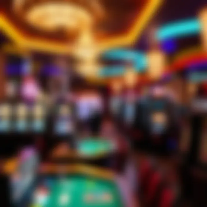 Vibrant Casino Atmosphere A bustling casino floor filled with gaming tables and slot machines