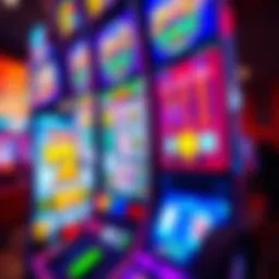Close-up of a video poker machine showing vibrant screen graphics
