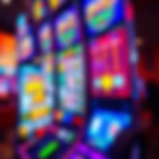 Close-up of a video poker machine showing vibrant screen graphics
