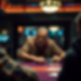 Legendary Texas Hold'em player at the table, contemplating his next move