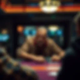 Legendary Texas Hold'em player at the table, contemplating his next move