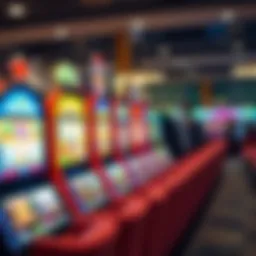 Vibrant casino slot machine display showcasing various game themes