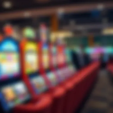 Vibrant casino slot machine display showcasing various game themes