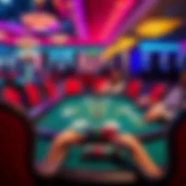 A vibrant poker table featuring a unique game setup