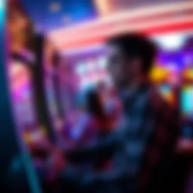 A thoughtful player engaging with a slot machine in a casino