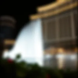 The iconic Bellagio fountain show at night, showcasing elegance and artistry.