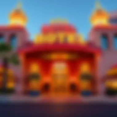 Themed Hotel Entrance Vibrant entrance of a themed hotel, representing the unique architecture of Las Vegas.
