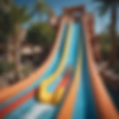 Children enjoying a thrilling descent down a colorful pool slide