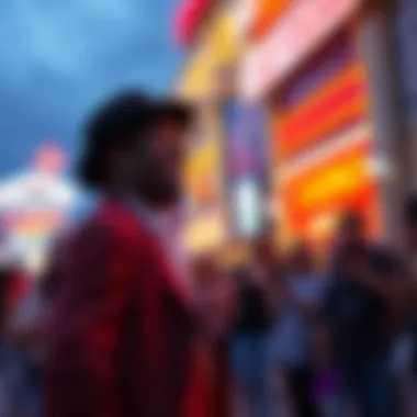 An engaging street performer captivating an audience on a vibrant street