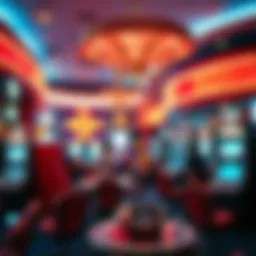 A vibrant bingo hall filled with excitement.