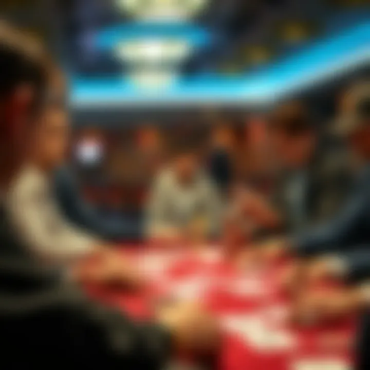 An intense poker game in progress with players focused on their cards