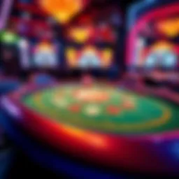 A digital representation of a Texas Hold'em poker table with vibrant graphics.