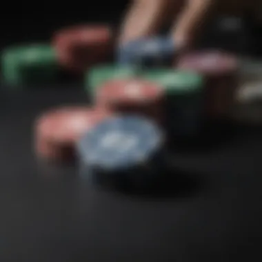 Close-up of poker chips and cards in a private game