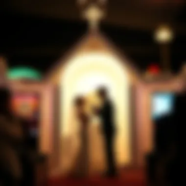 Couple exchanging vows in the Little White Chapel.