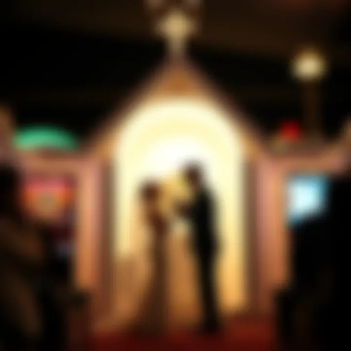 Couple exchanging vows in the Little White Chapel.