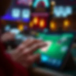 User engaging with a poker application interface on a tablet