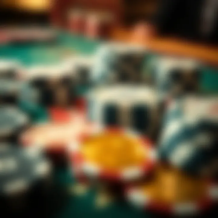 Close-up of chips in various denominations used in baccarat