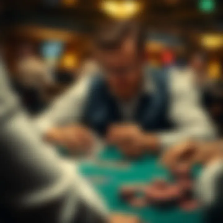 Player analyzing cards and chips