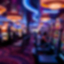 Elegant gaming area with vibrant lights and slot machines