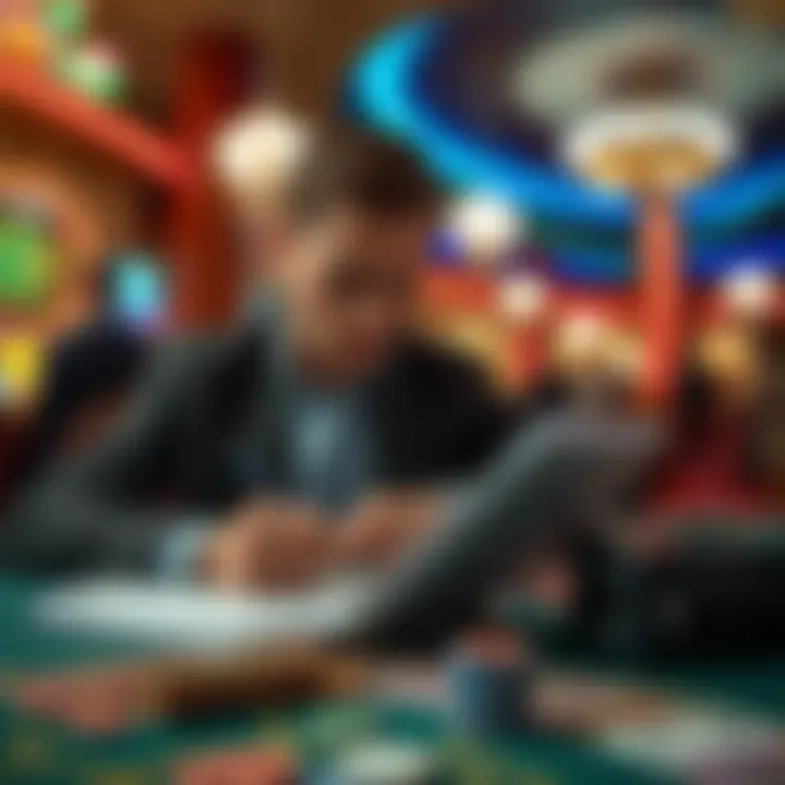 Gambling Strategy Analysis Person analyzing gambling strategies with a notebook