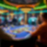 A virtual gaming table showcasing a live dealer and players engaging in a game.