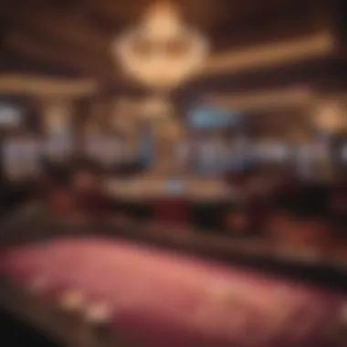 An intricate layout of a casino showcasing various gaming tables with dealing machines