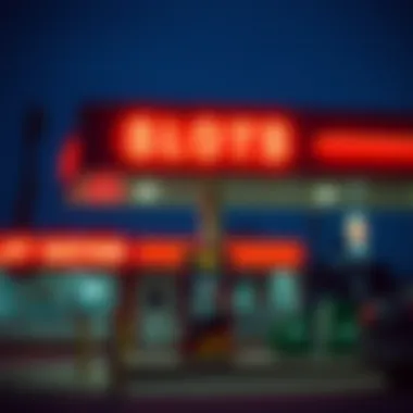 Gas Station with Neon Sign A gas station exterior showcasing a neon-lit sign