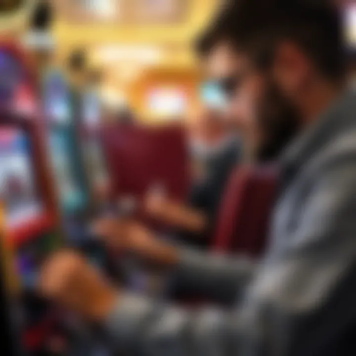 A close-up of a player engaging with a traditional slot machine