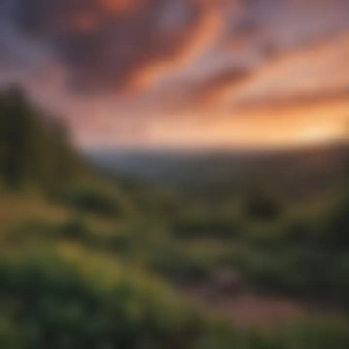 A picturesque view of the Catskills mountains during sunset