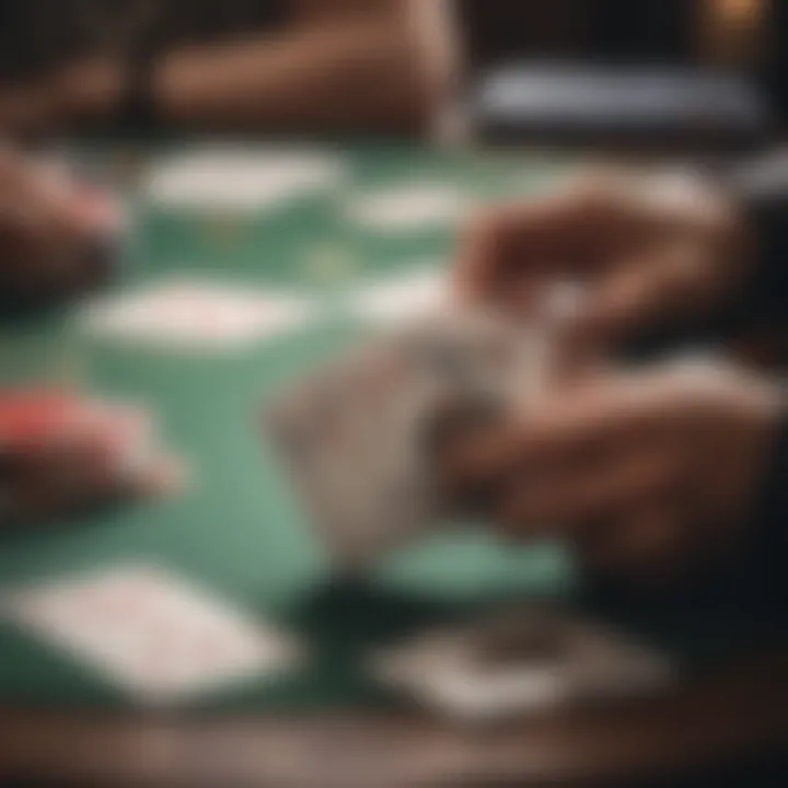 Player examining their cards in Three Card Poker