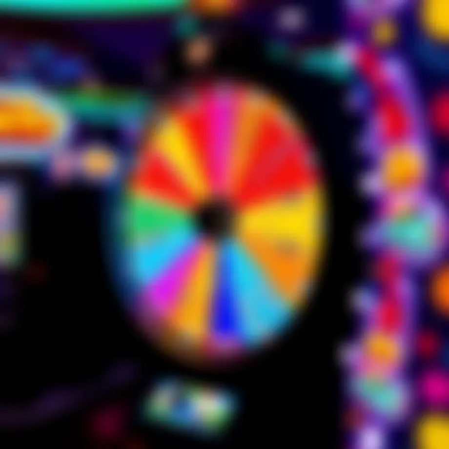 A vibrant Wheel of Fortune game display showcasing colorful segments and potential winnings